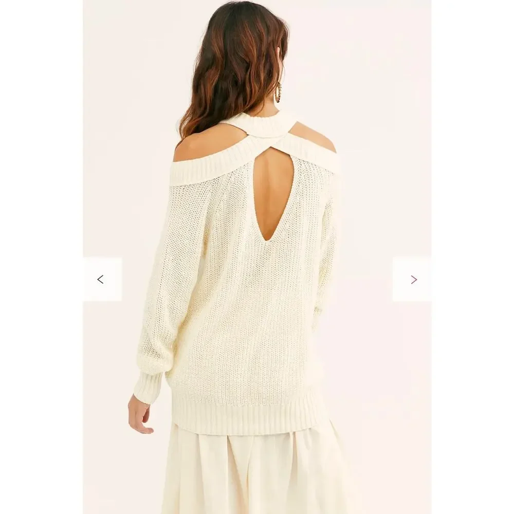 NWT Free People Half Moon Bay Pullover Sweater - Large - Ivory
